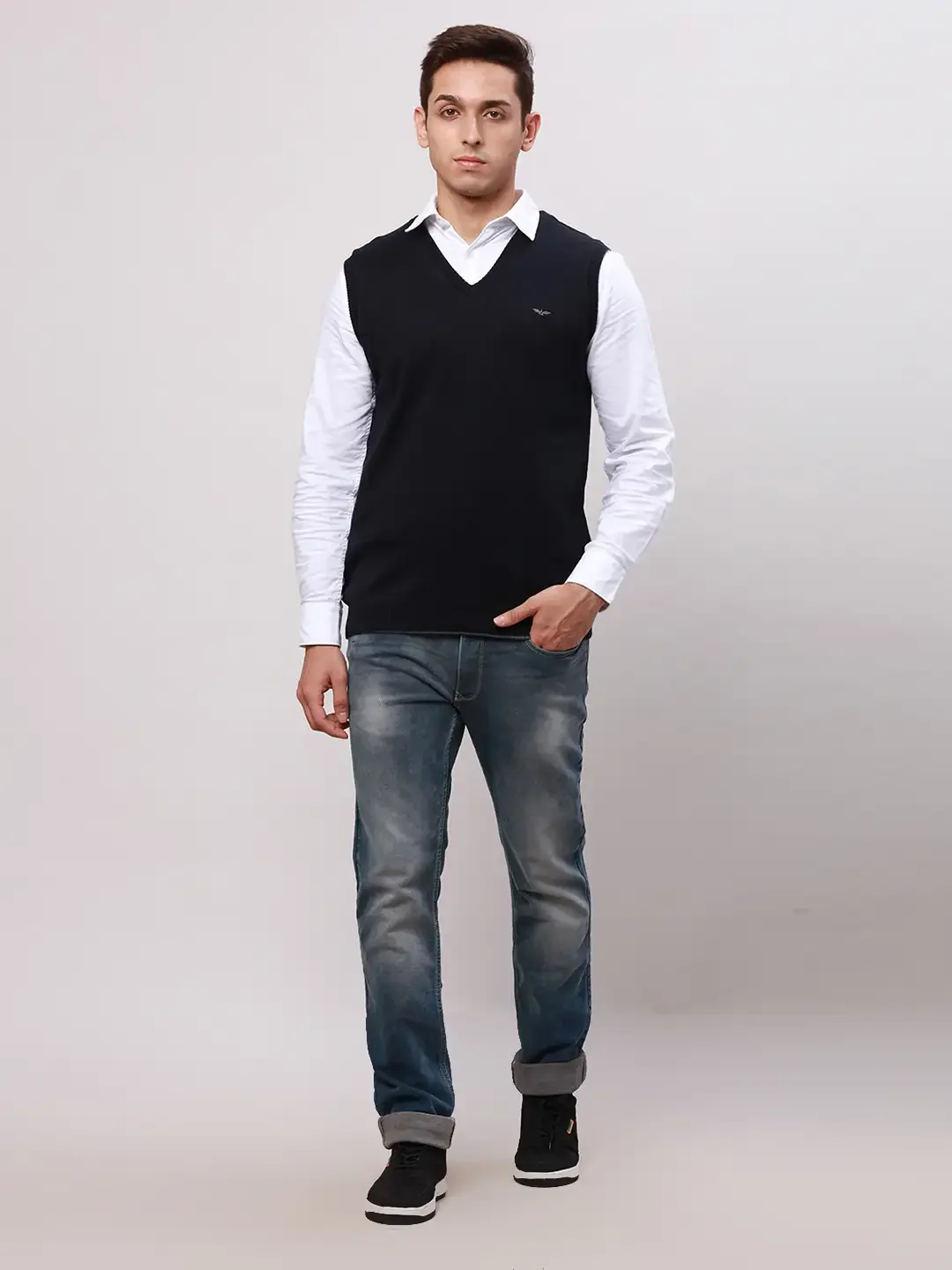 Park Avenue Men Grey Regular Fit Solid Cotton Pullovers - Image 6