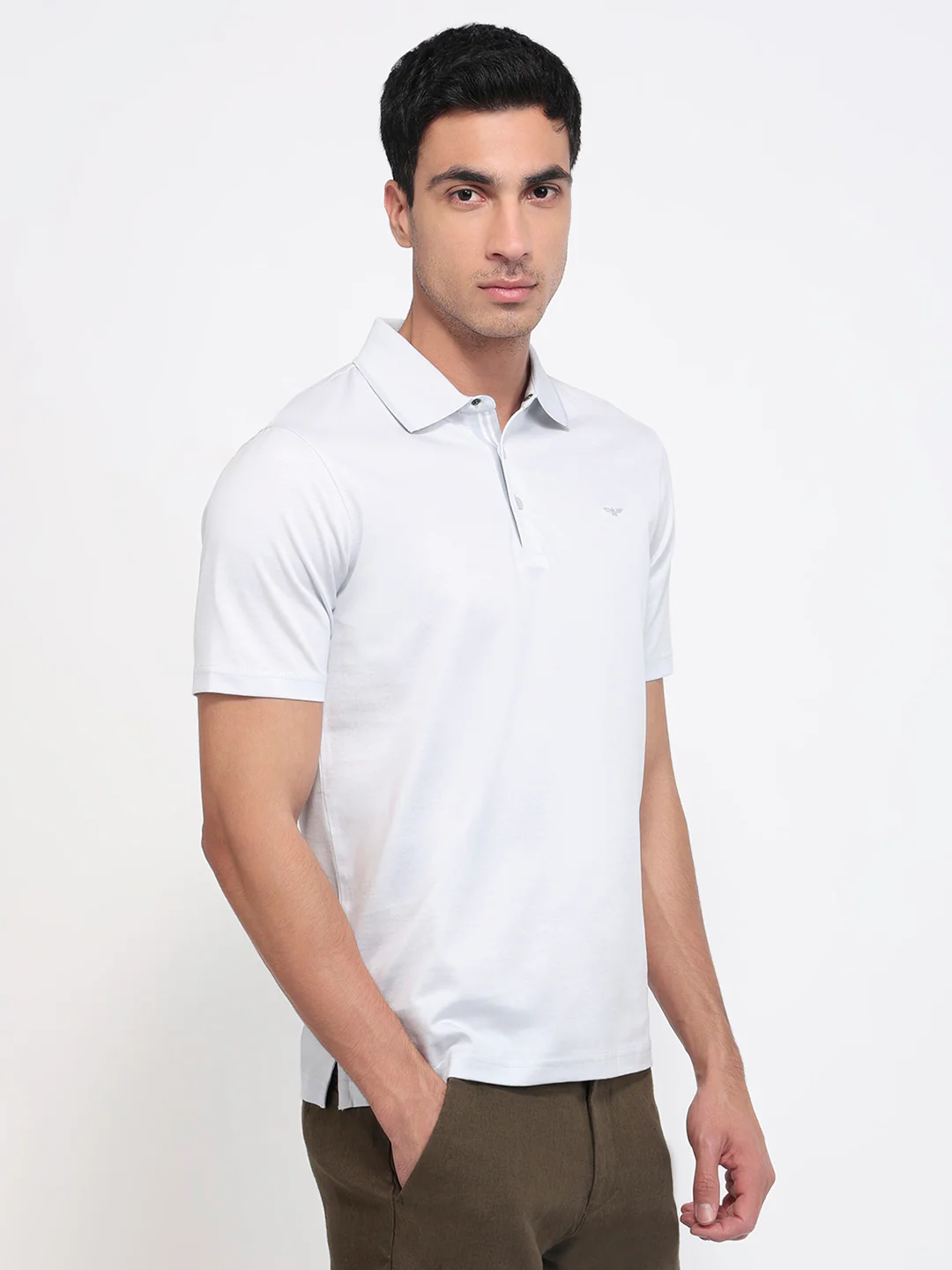 Park Avenue Men Grey Regular Fit Solid Polo Neck Collar T-Shirt - Image 3