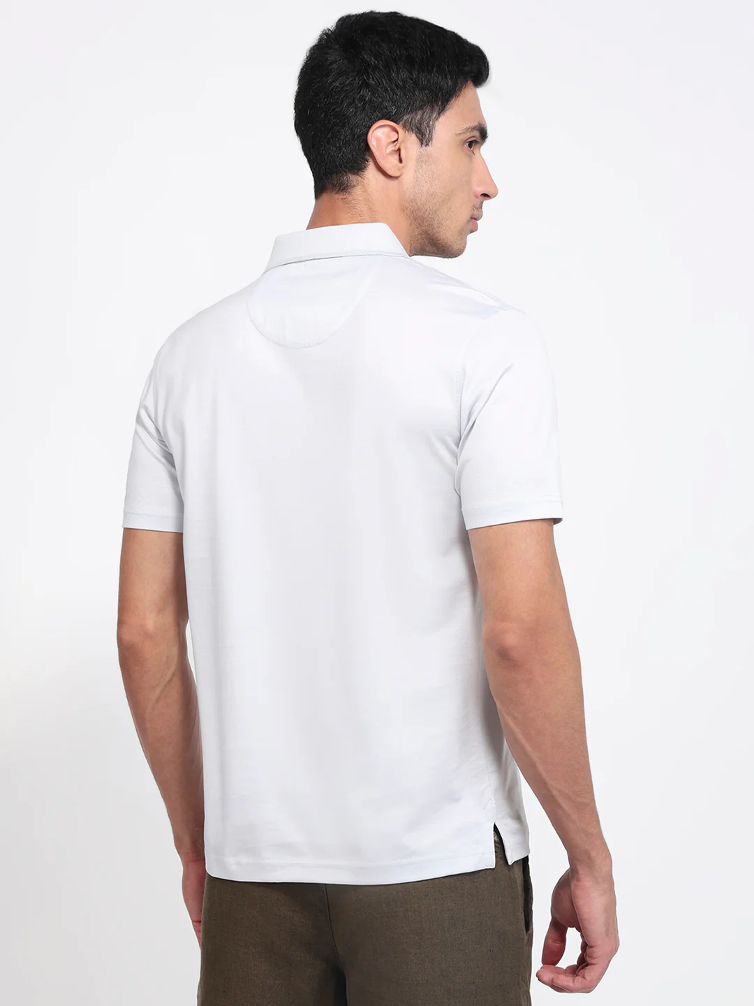 Park Avenue Men Grey Regular Fit Solid Polo Neck Collar T-Shirt - Image 4