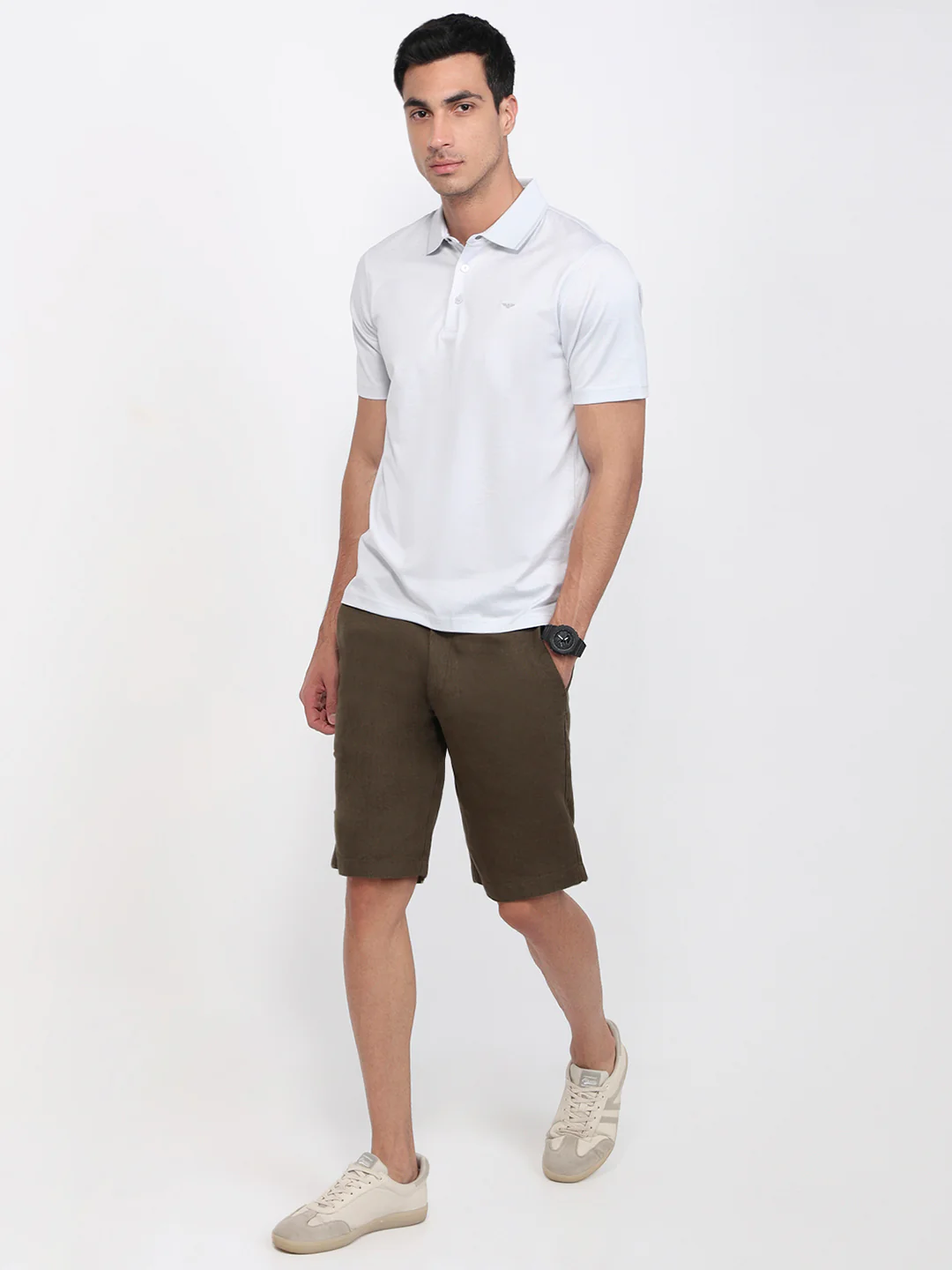 Park Avenue Men Grey Regular Fit Solid Polo Neck Collar T-Shirt - Image 5