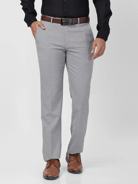 Park Avenue Men Grey Regular Fit Structured Trouser