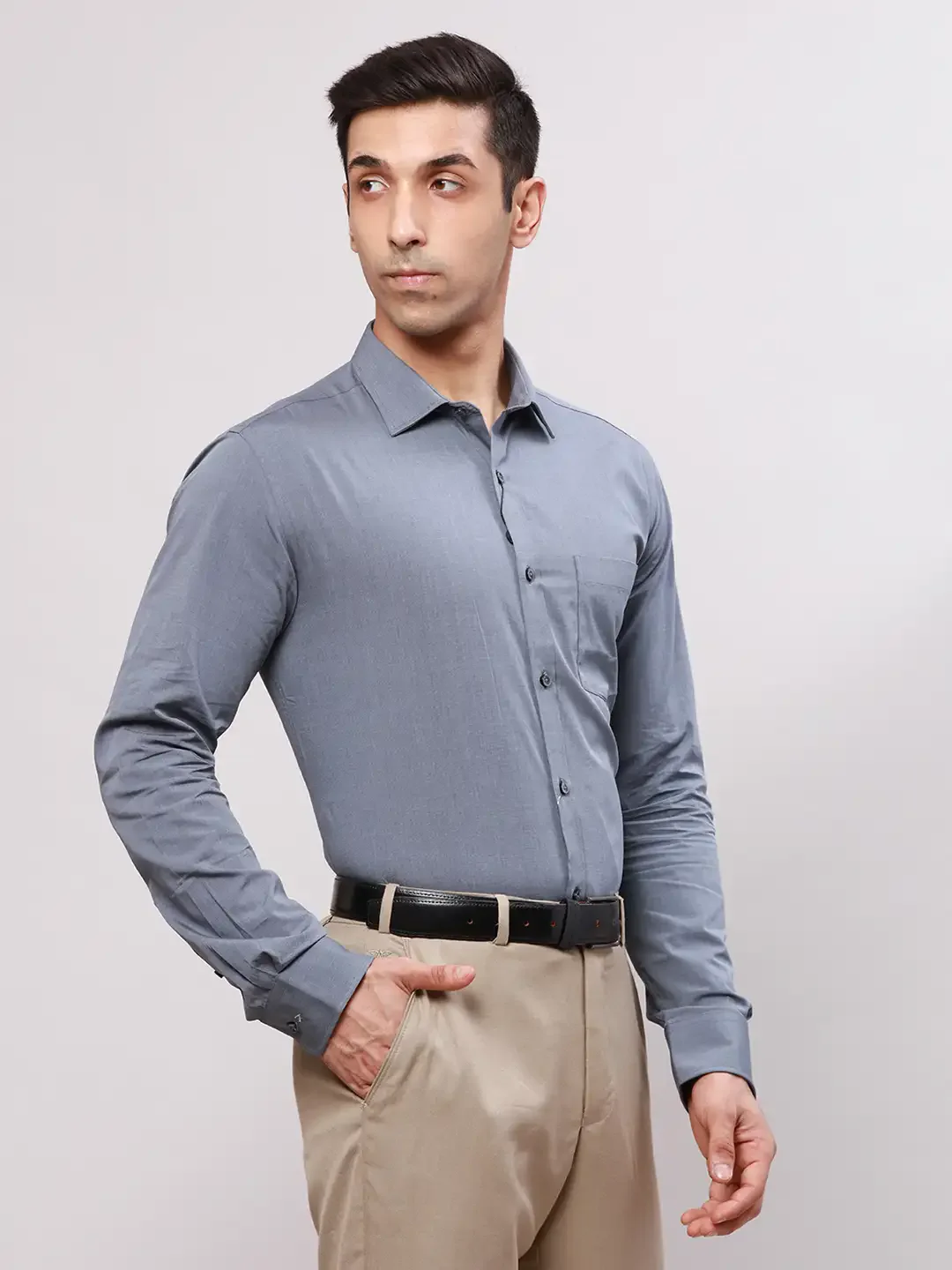 Park Avenue Men Grey Slim Fit Fil-A-Fil Cotton Shirts - Image 2