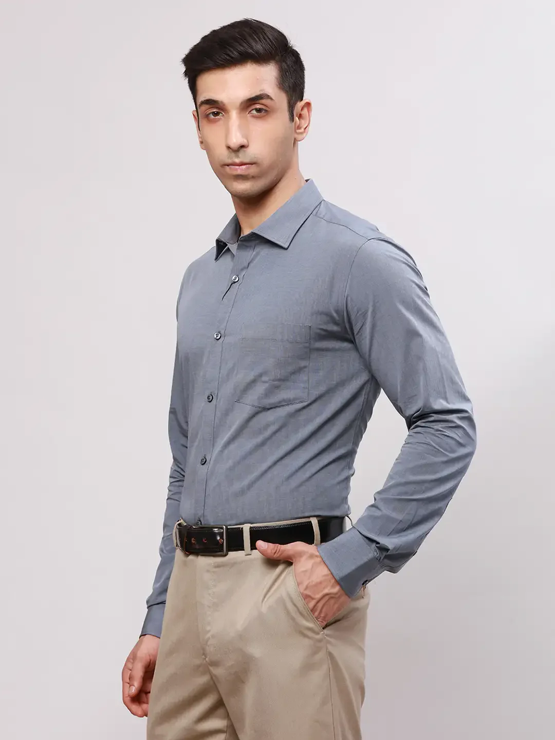 Park Avenue Men Grey Slim Fit Fil-A-Fil Cotton Shirts - Image 3