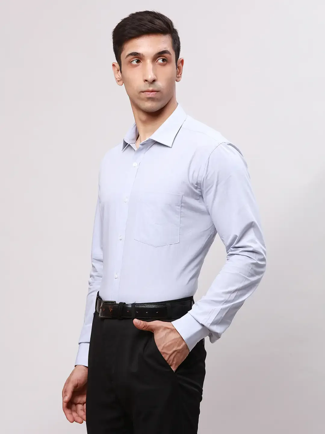 Park Avenue Men Grey Slim Fit Solid Cotton Full Sleeve Cut Away Shirt - Image 3
