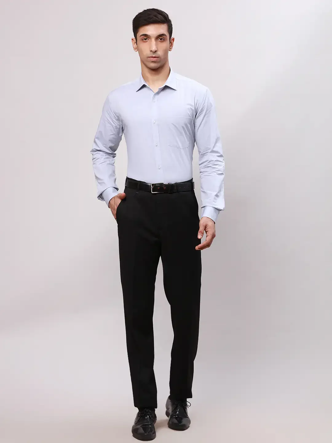 Park Avenue Men Grey Slim Fit Solid Cotton Full Sleeve Cut Away Shirt - Image 5