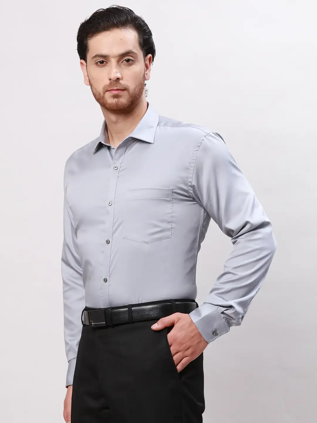 Park Avenue Men Grey Slim Fit Solid Cotton Shirts - Image 3
