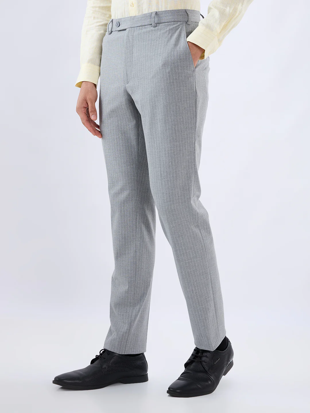 Park Avenue Men Grey Slim Fit Stripe Trouser - Image 3