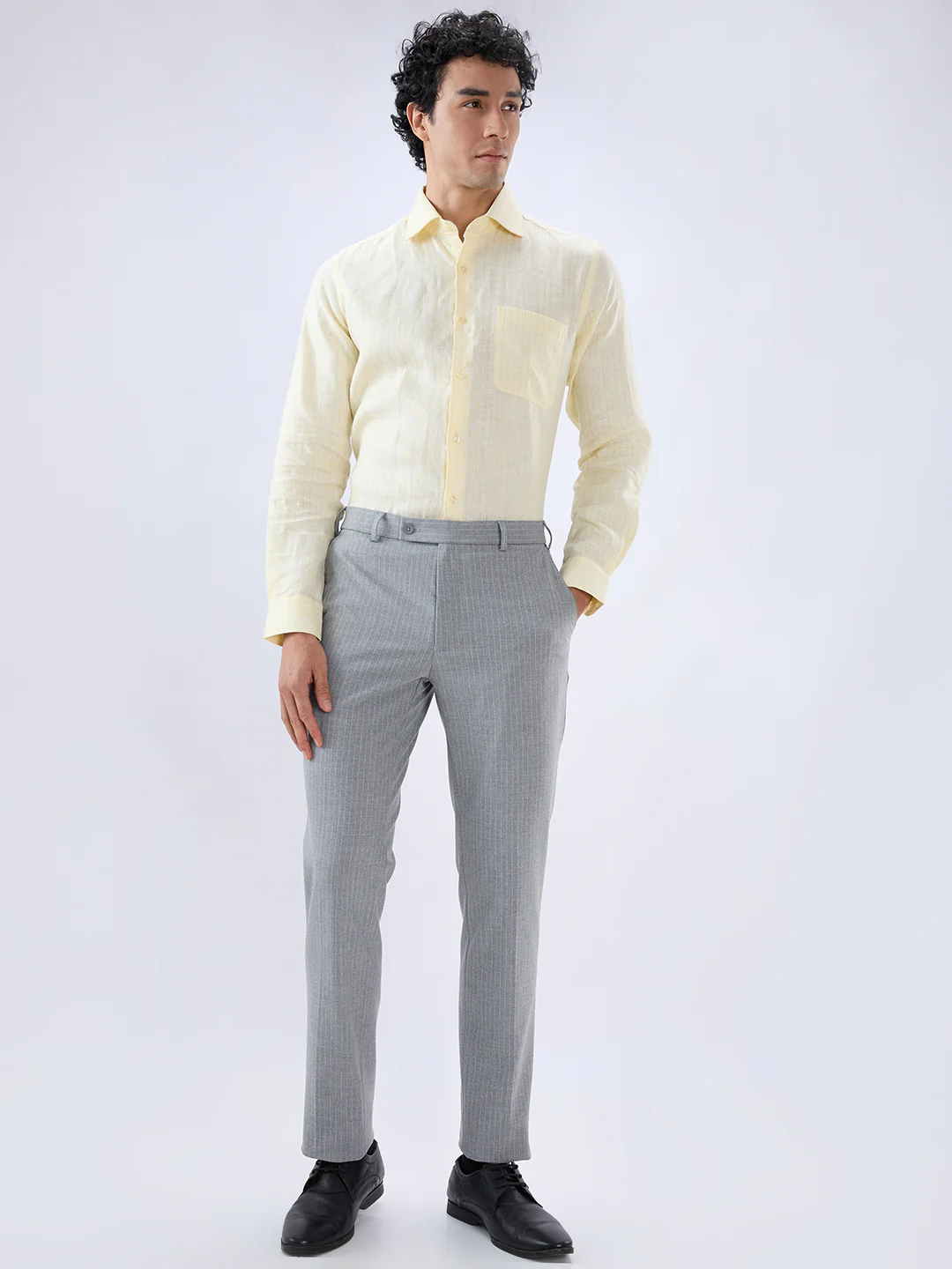 Park Avenue Men Grey Slim Fit Stripe Trouser - Image 5