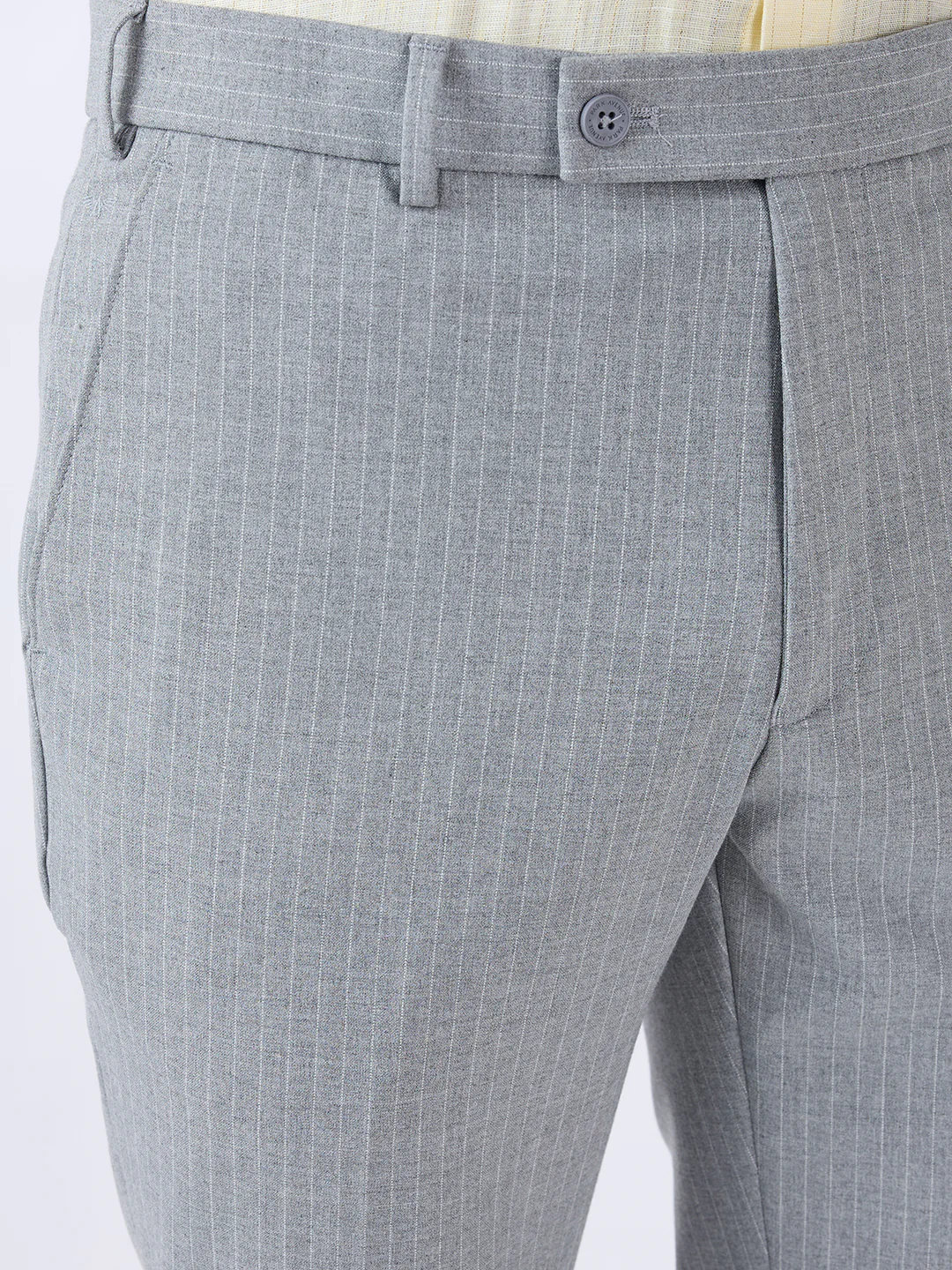 Park Avenue Men Grey Slim Fit Stripe Trouser - Image 6