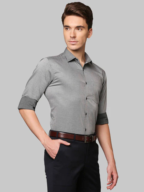 Park Avenue Men Grey Slim Fit Structured Shirt - Image 2