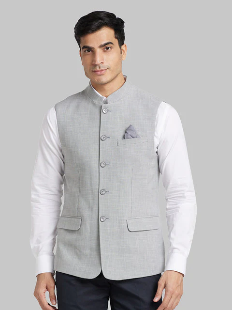 Park Avenue Men Grey Slim Fit Structured Waist Coat