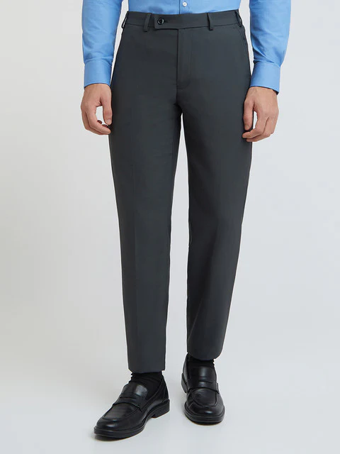 Park Avenue Men Grey Smart Fit Solid Cotton Trousers