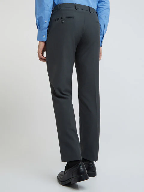 Park Avenue Men Grey Smart Fit Solid Cotton Trousers - Image 5