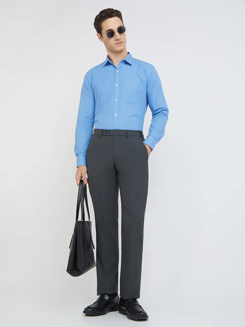 Park Avenue Men Grey Smart Fit Solid Cotton Trousers - Image 6