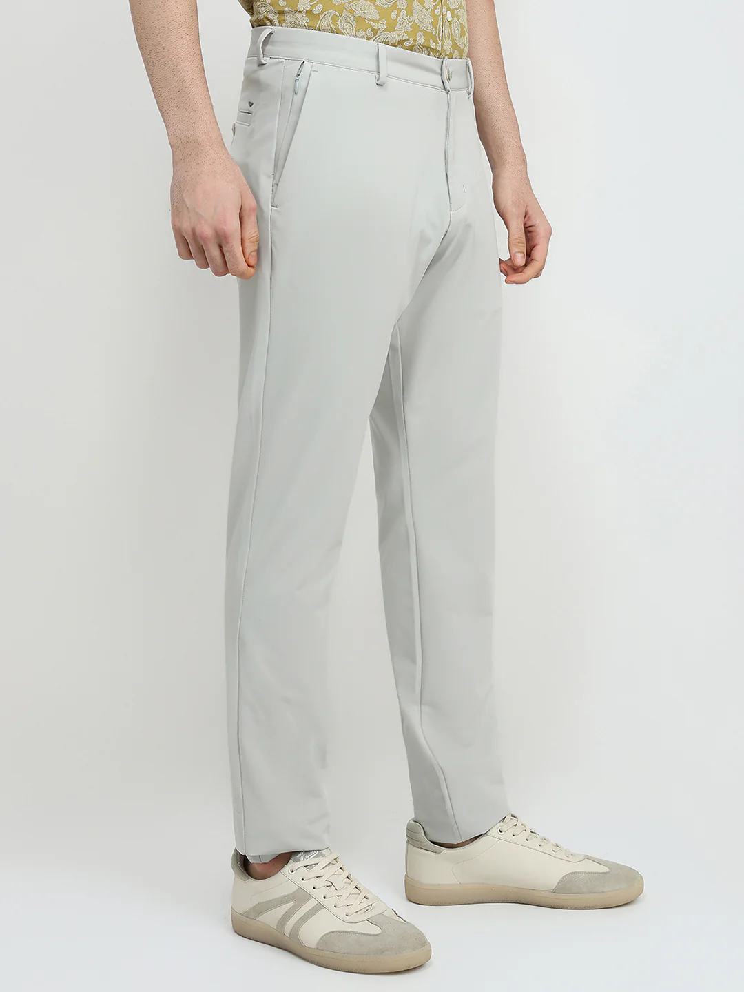 Park Avenue Men Grey Solid Commutech Fit Nylon Blend Trouser - Image 3