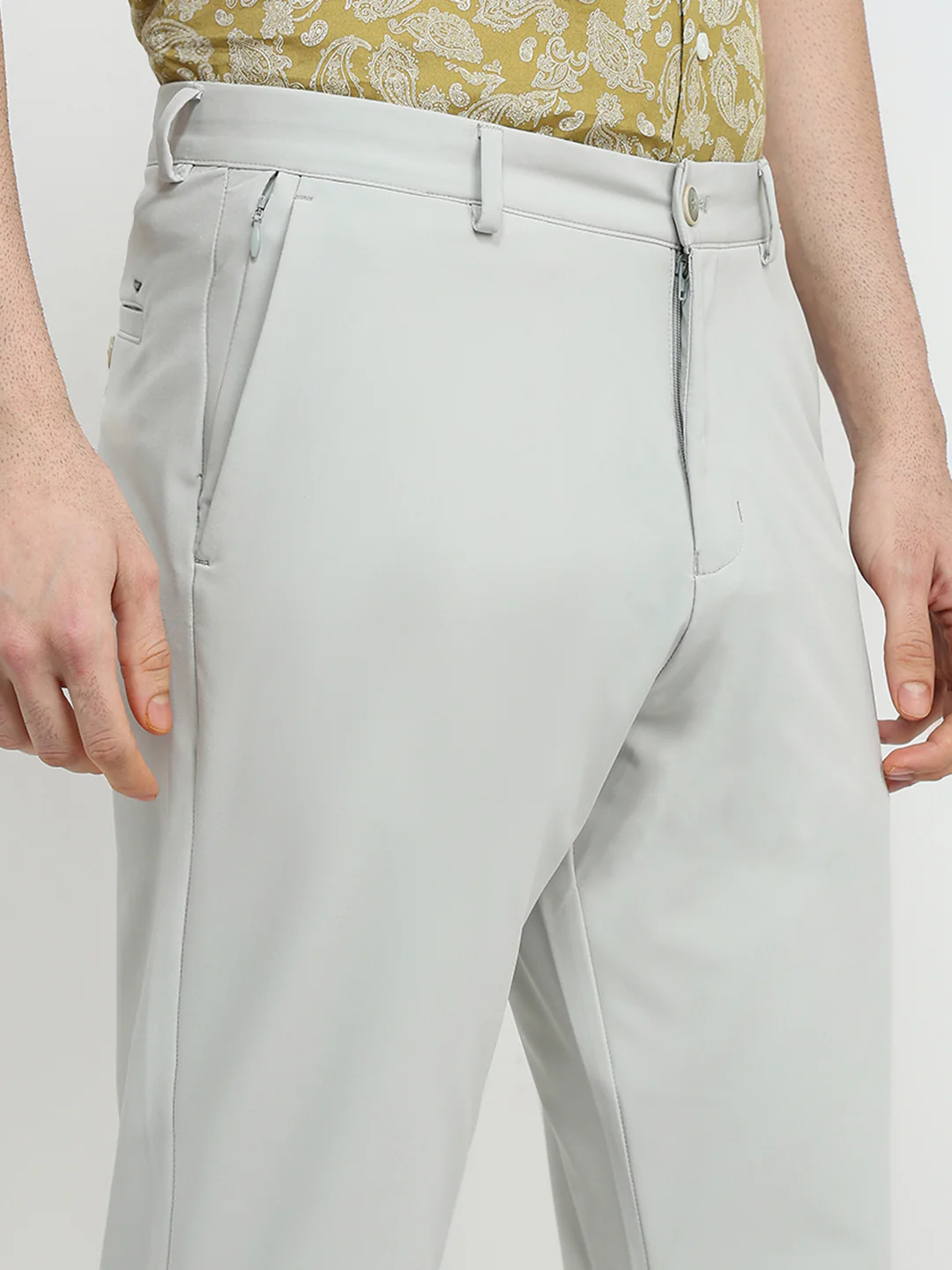 Park Avenue Men Grey Solid Commutech Fit Nylon Blend Trouser - Image 6