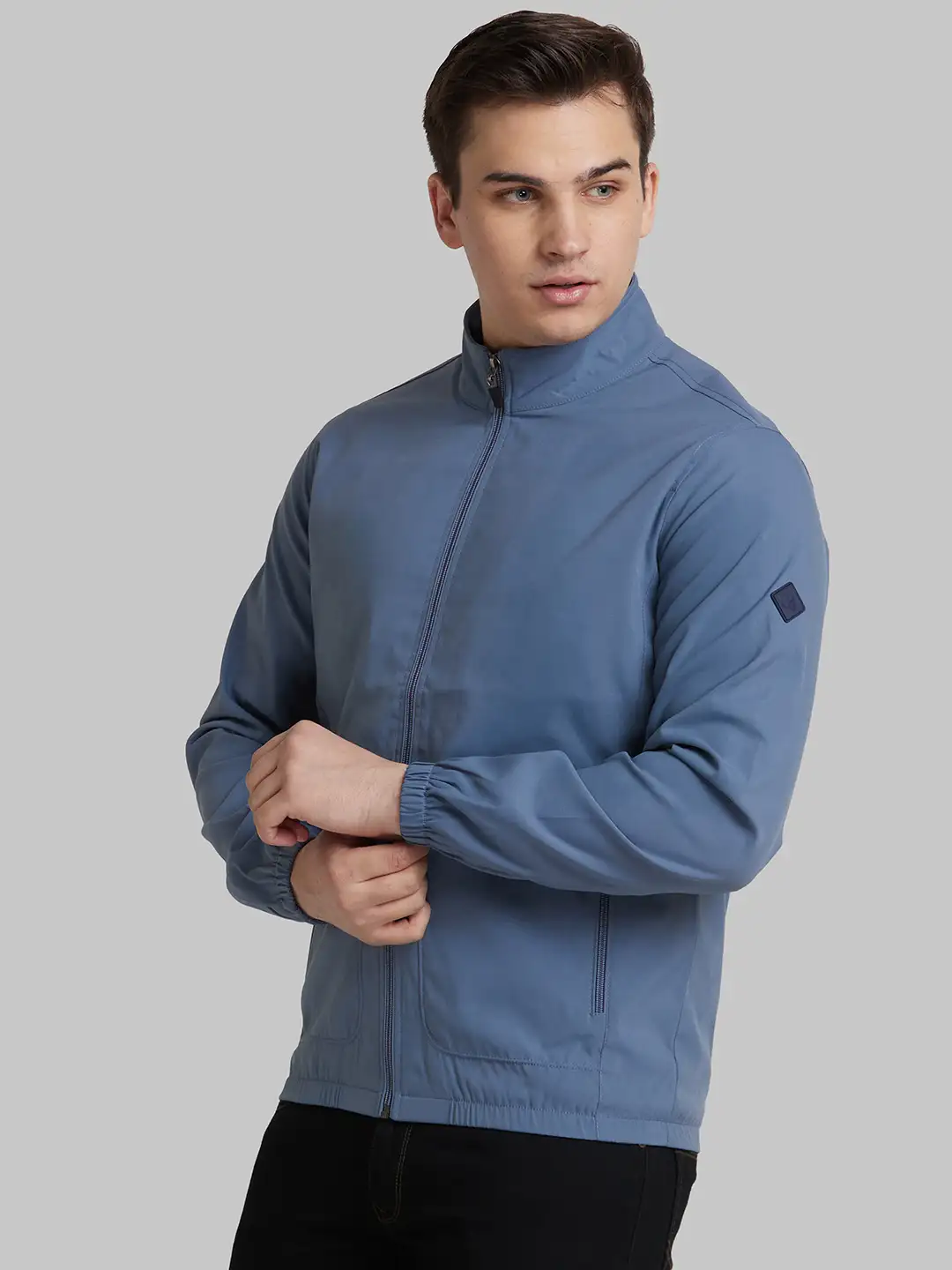 Park Avenue Men Grey Solid Casual Bomber Jacket - Image 3