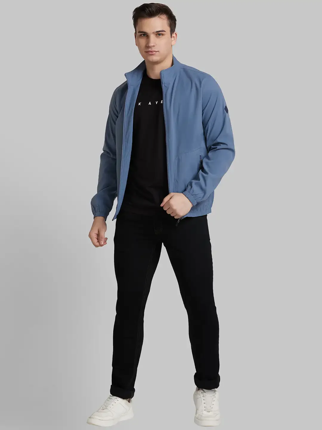 Park Avenue Men Grey Solid Casual Bomber Jacket - Image 5