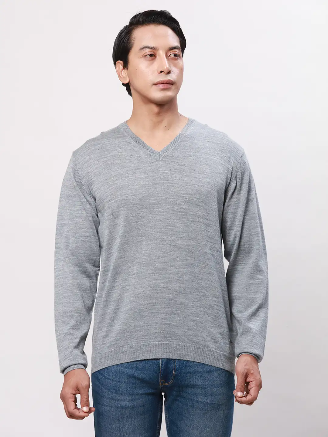 Park Avenue Men Grey Solid Regular Acrylic Blend Full Sleeve Pullover