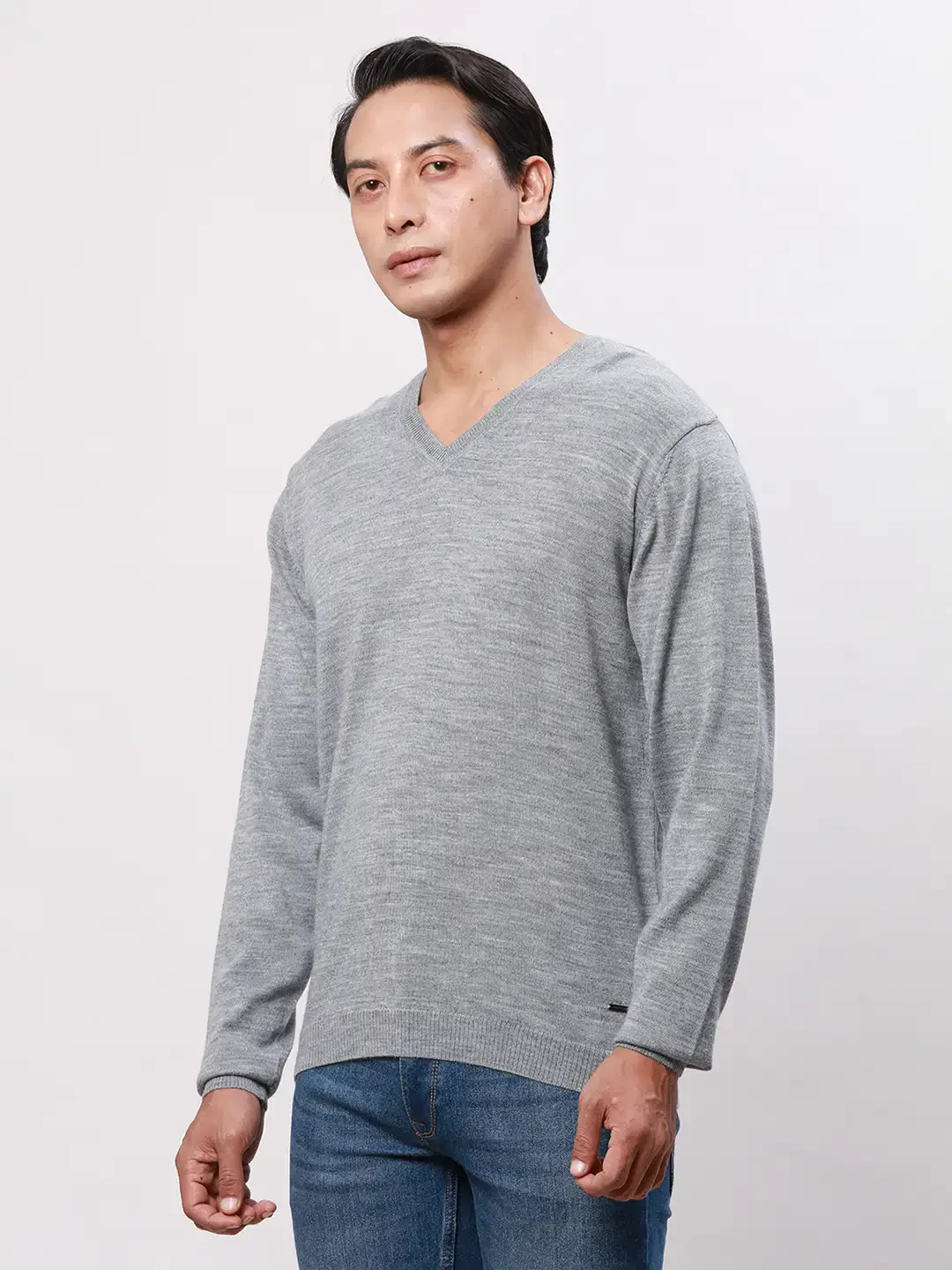 Park Avenue Men Grey Solid Regular Acrylic Blend Full Sleeve Pullover - Image 3