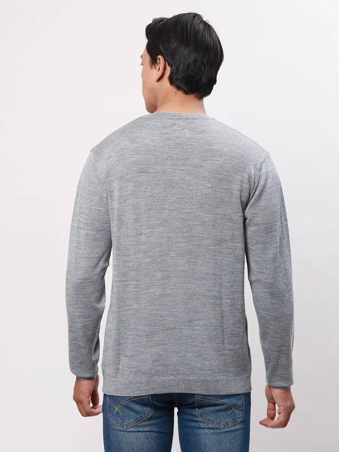 Park Avenue Men Grey Solid Regular Acrylic Blend Full Sleeve Pullover - Image 4