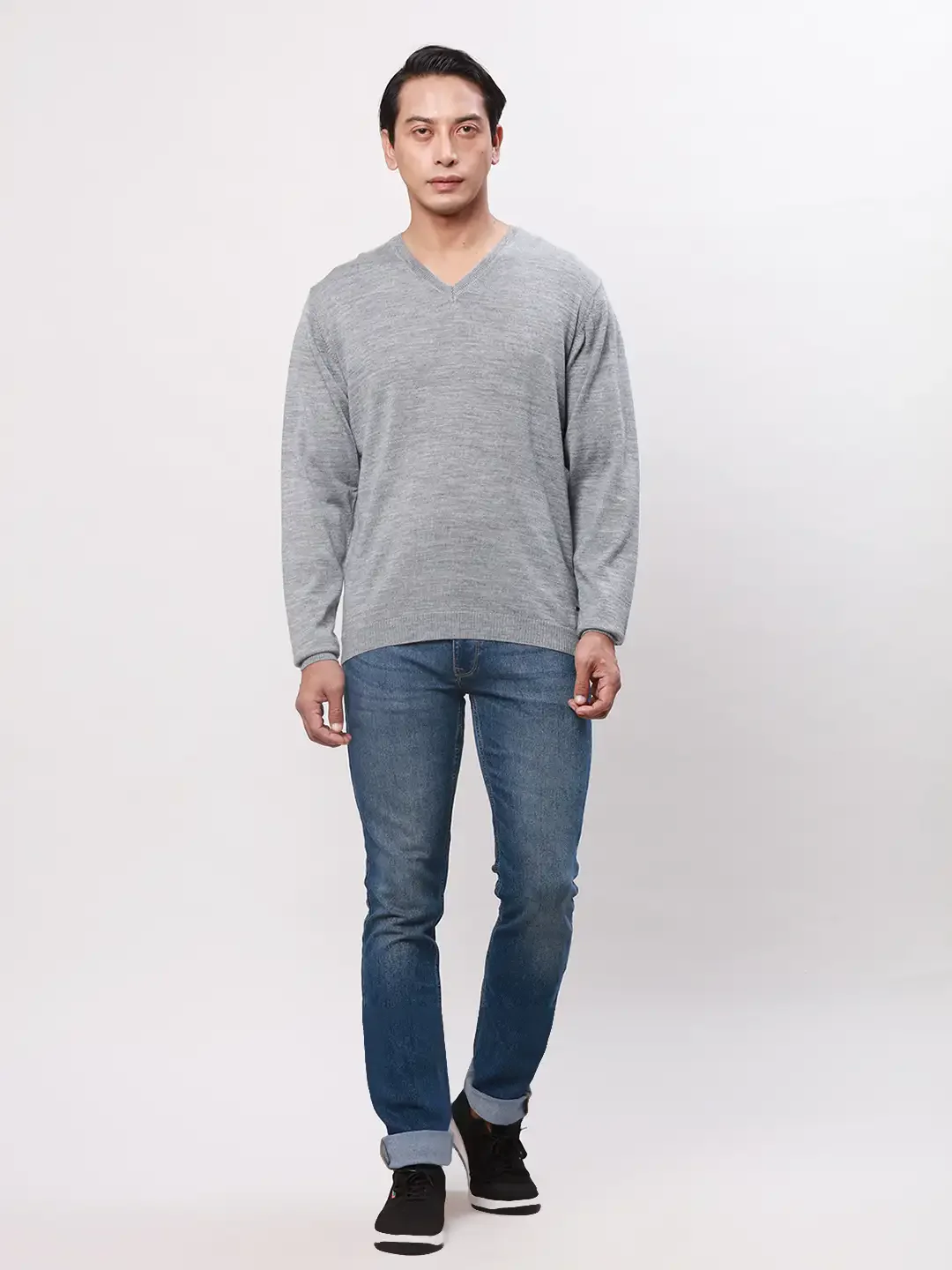 Park Avenue Men Grey Solid Regular Acrylic Blend Full Sleeve Pullover - Image 5