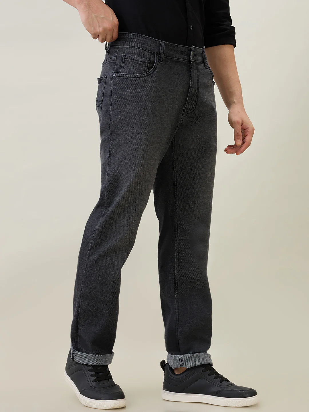 Park Avenue Men Grey Solid Regular Fit Cotton Blend Jeans - Image 2