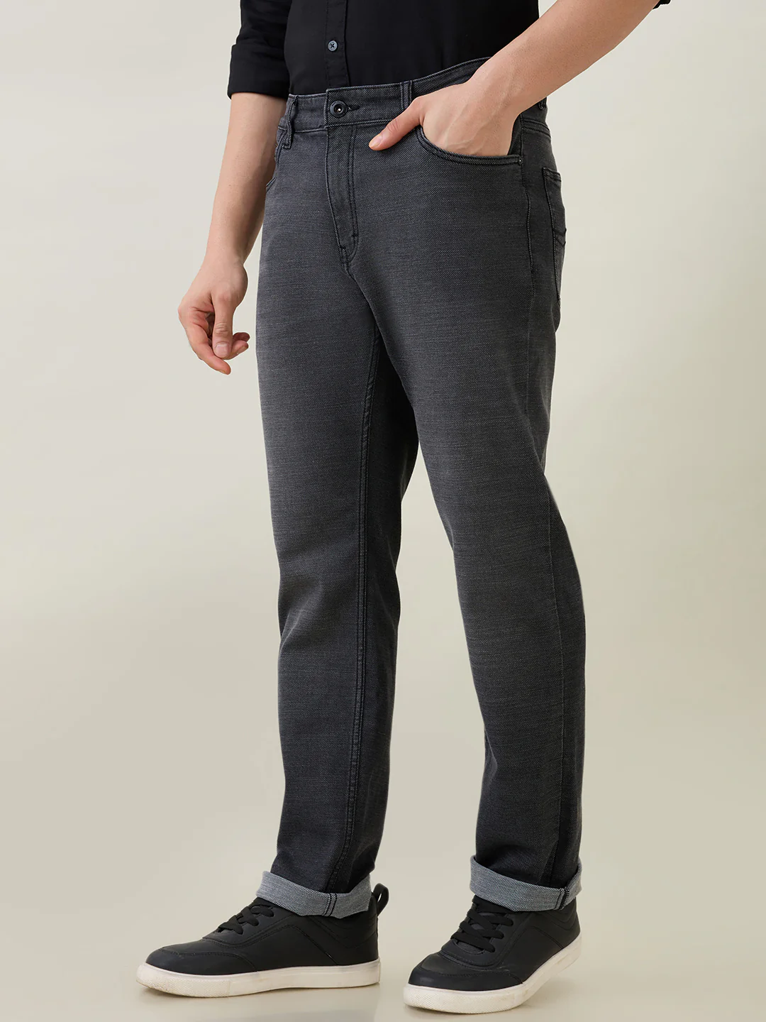 Park Avenue Men Grey Solid Regular Fit Cotton Blend Jeans - Image 3