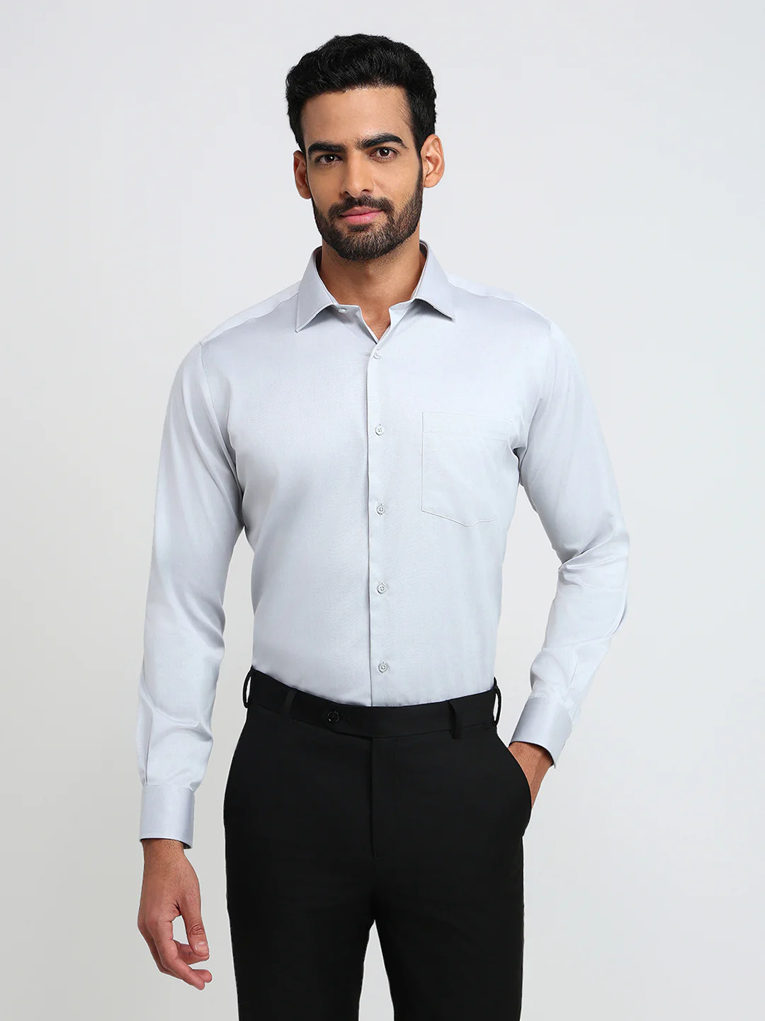 Park Avenue Men Grey Solid Regular Fit Cotton Formal Shirt