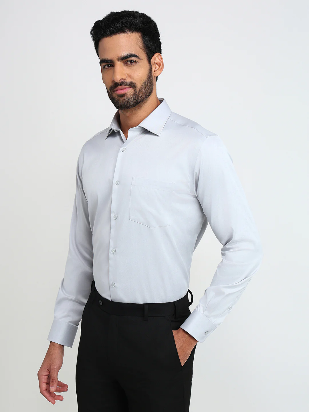 Park Avenue Men Grey Solid Regular Fit Cotton Formal Shirt - Image 2