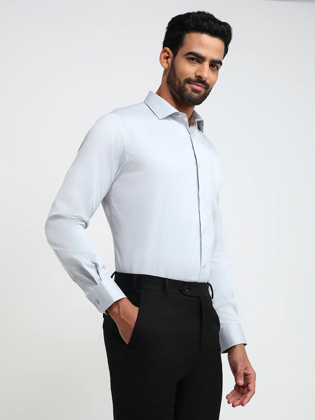 Park Avenue Men Grey Solid Regular Fit Cotton Formal Shirt - Image 3