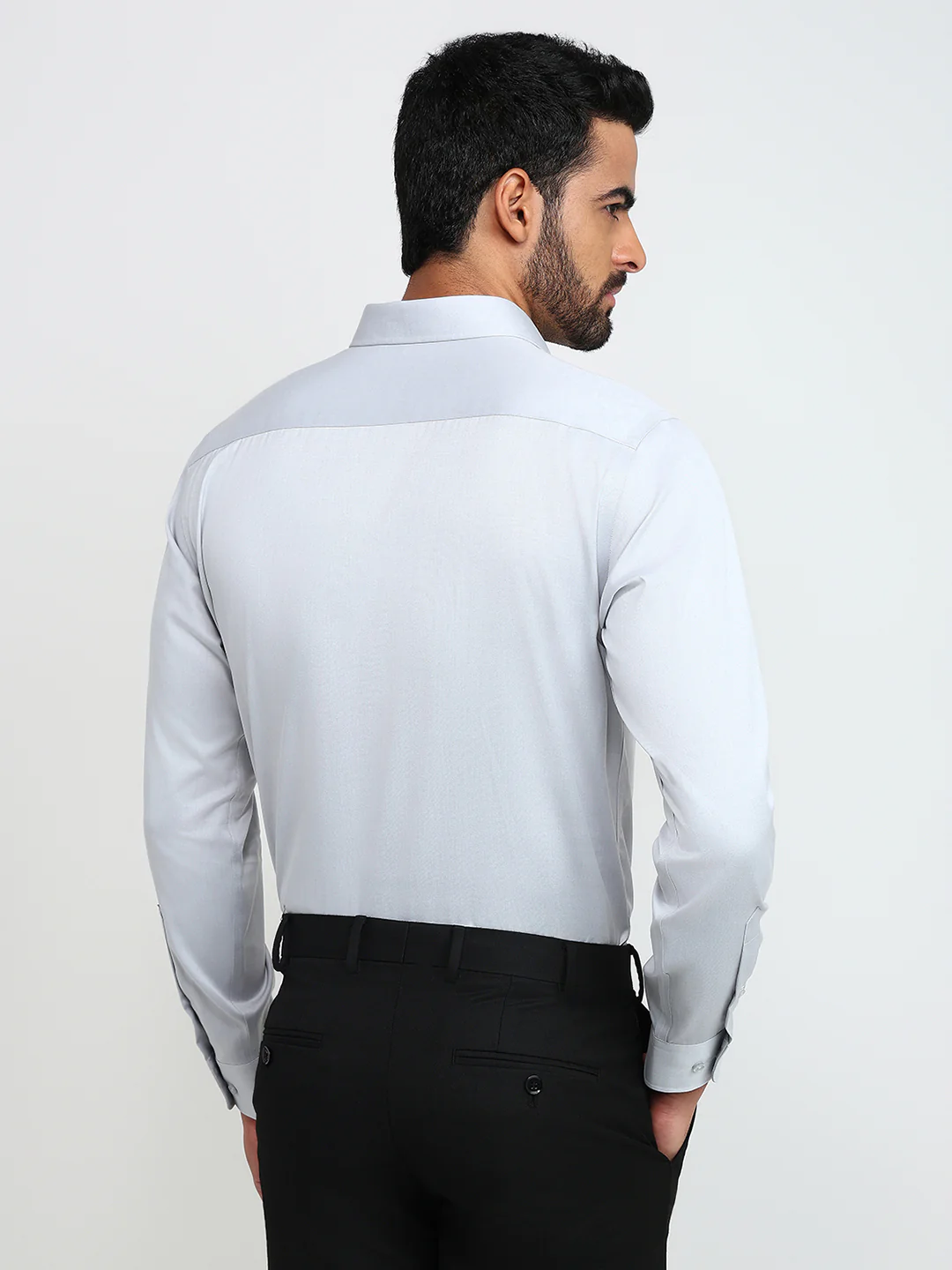 Park Avenue Men Grey Solid Regular Fit Cotton Formal Shirt - Image 4