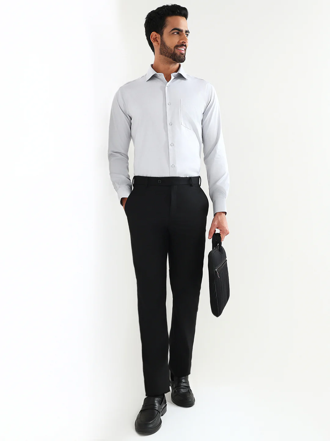 Park Avenue Men Grey Solid Regular Fit Cotton Formal Shirt - Image 5