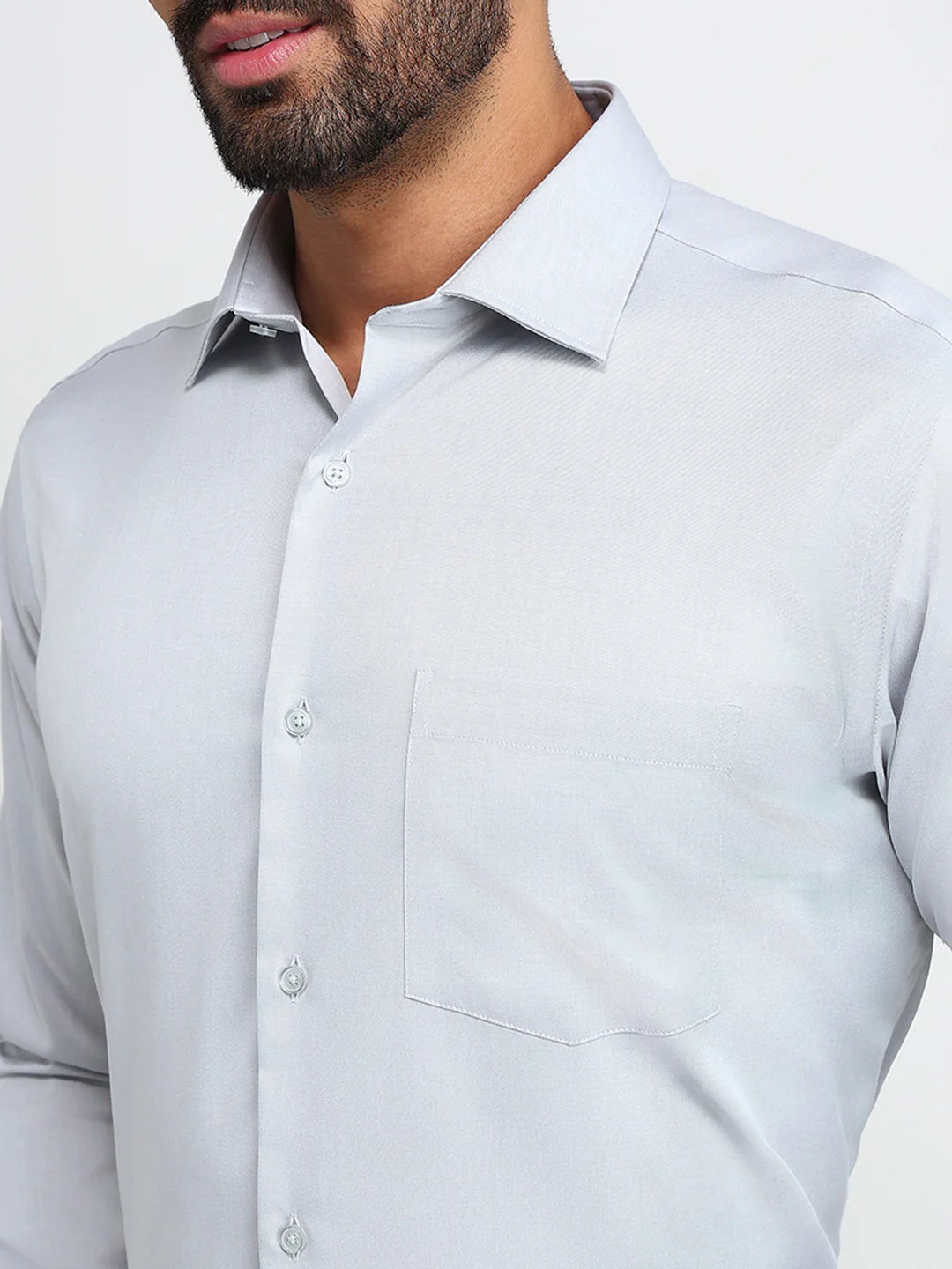 Park Avenue Men Grey Solid Regular Fit Cotton Formal Shirt - Image 6