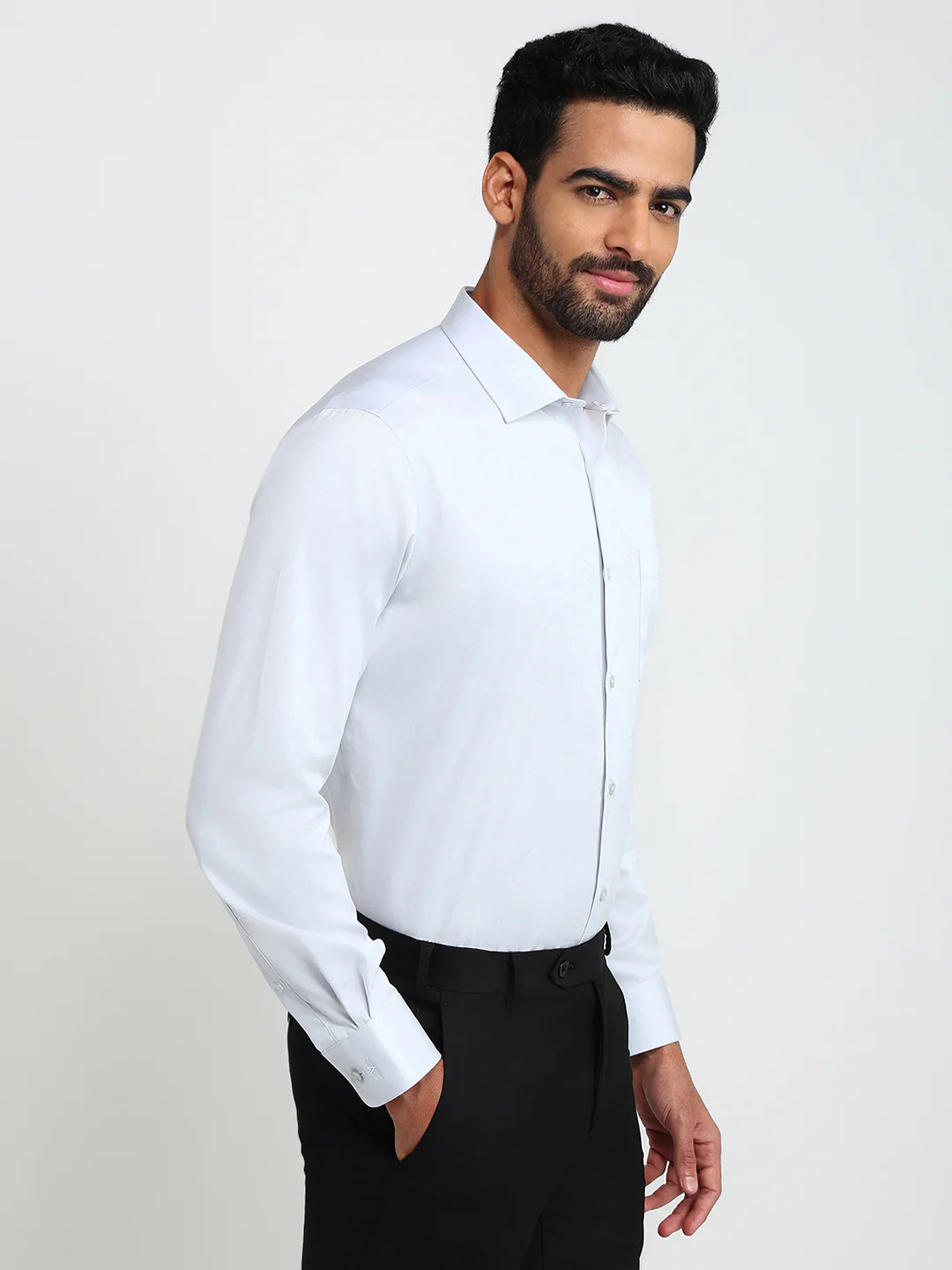 Park Avenue Men Grey Solid Regular Fit Cotton Formal Shirt - Image 3
