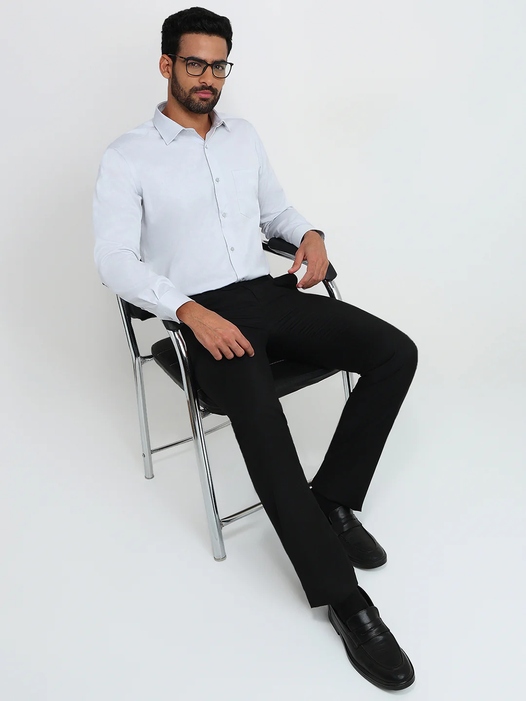 Park Avenue Men Grey Solid Regular Fit Cotton Formal Shirt - Image 5