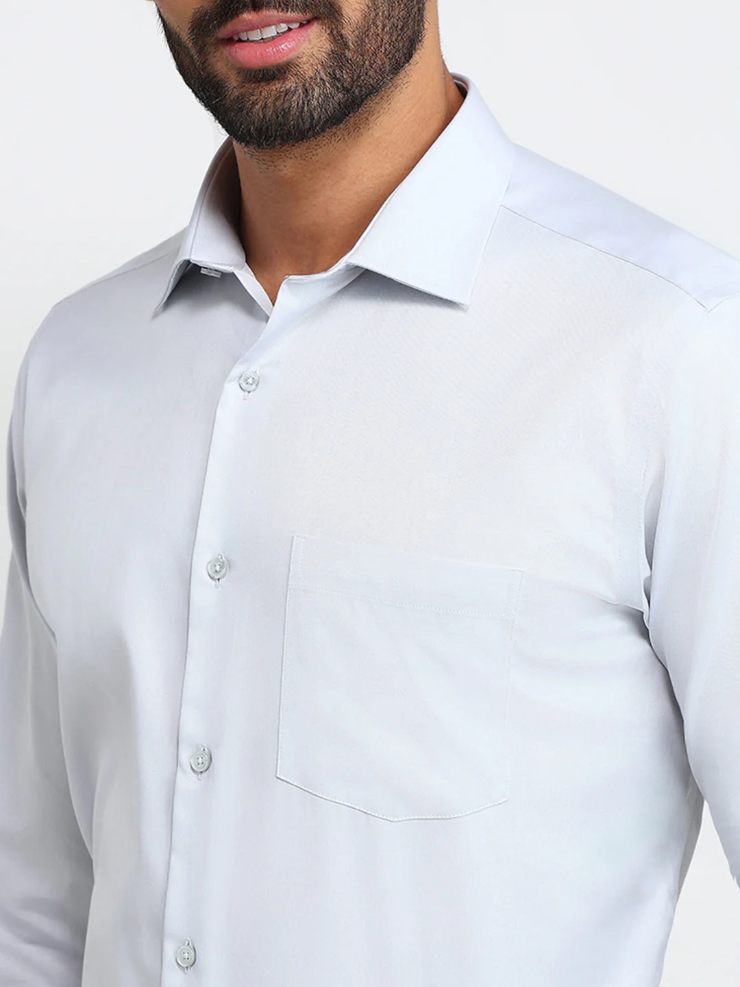 Park Avenue Men Grey Solid Regular Fit Cotton Formal Shirt - Image 6
