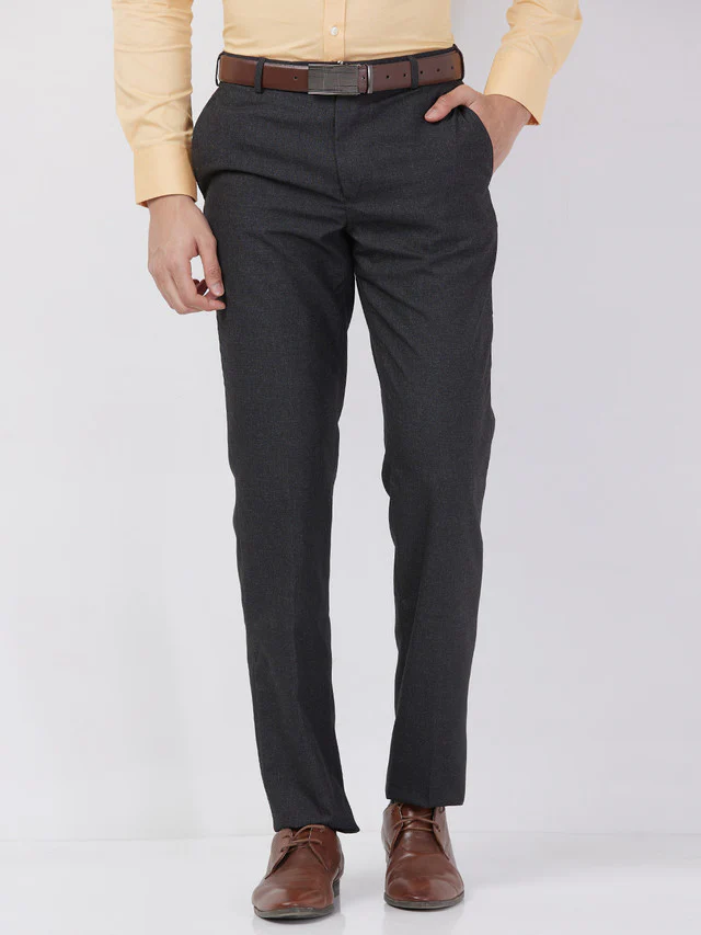 Park Avenue Men Grey Solid Regular Fit Polyester Blend Trouser