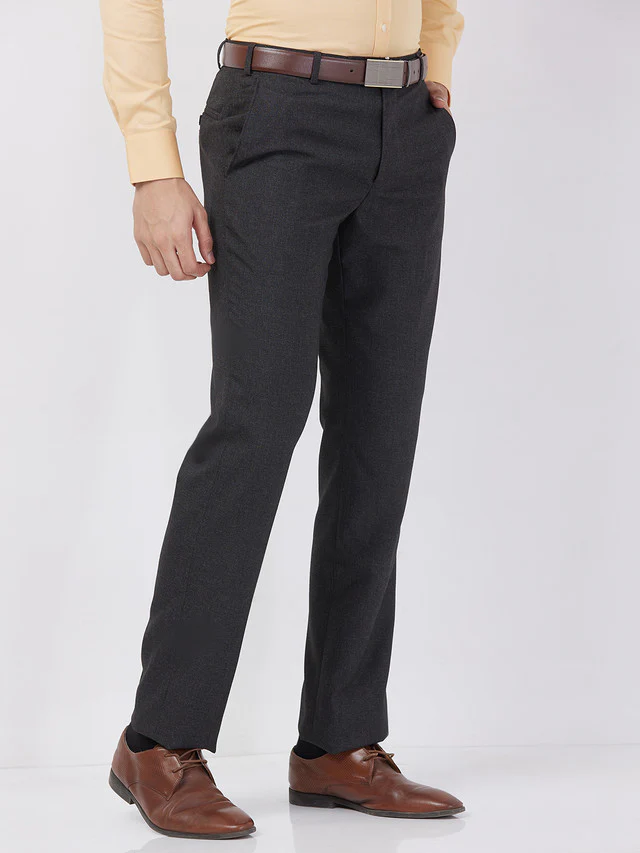 Park Avenue Men Grey Solid Regular Fit Polyester Blend Trouser - Image 2