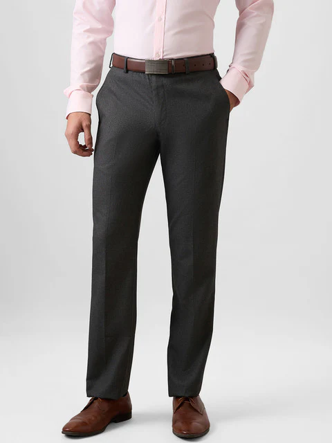 Park Avenue Men Grey Solid Regular Fit Polyester Blend Trouser