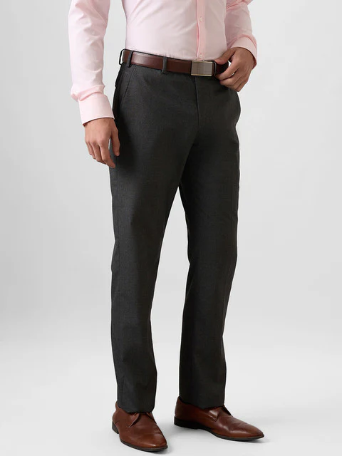 Park Avenue Men Grey Solid Regular Fit Polyester Blend Trouser - Image 2