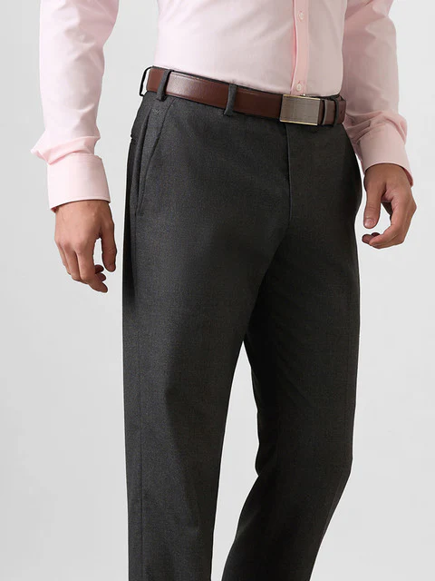 Park Avenue Men Grey Solid Regular Fit Polyester Blend Trouser - Image 6