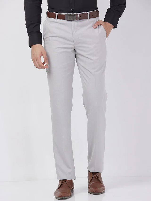 Park Avenue Men Grey Solid Regular Fit Polyester Blend Trouser