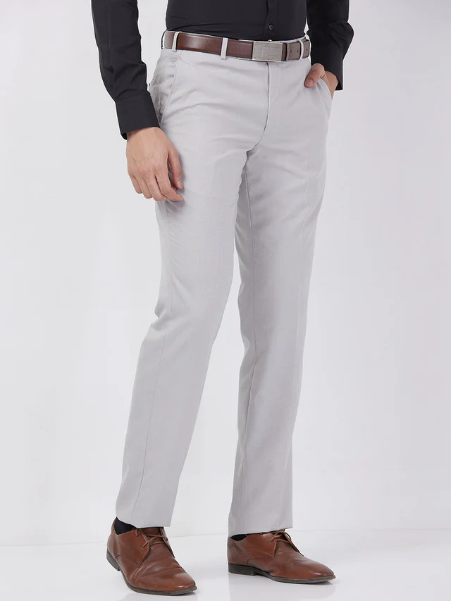 Park Avenue Men Grey Solid Regular Fit Polyester Blend Trouser - Image 2