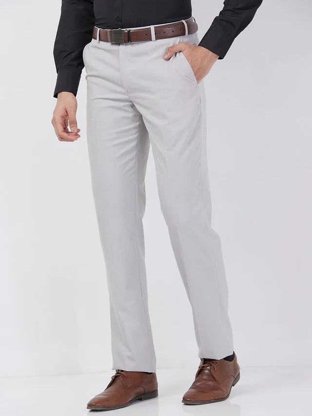 Park Avenue Men Grey Solid Regular Fit Polyester Blend Trouser - Image 3