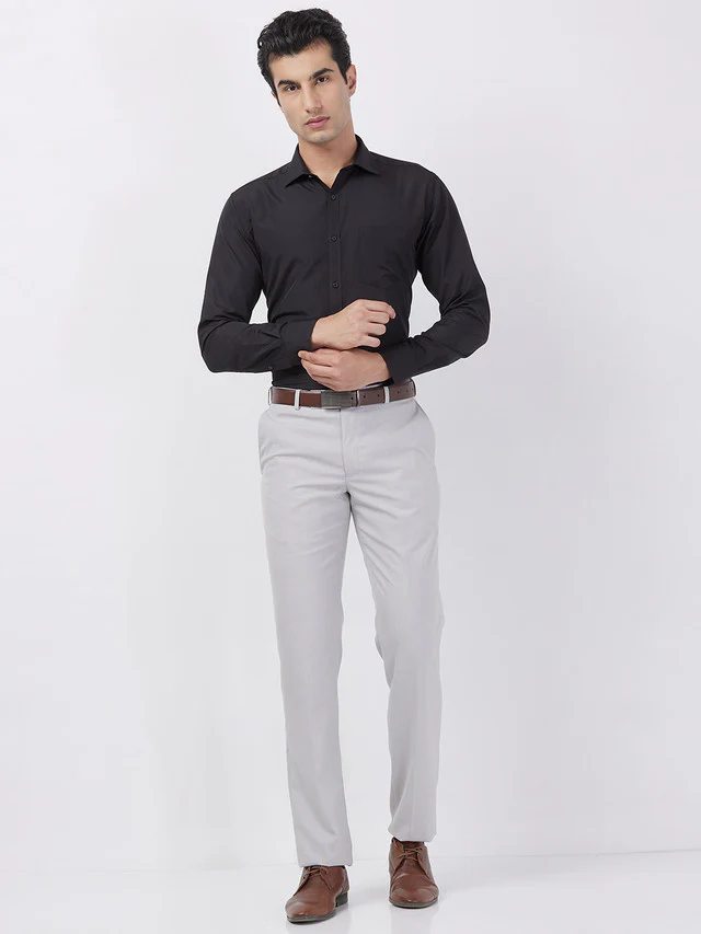 Park Avenue Men Grey Solid Regular Fit Polyester Blend Trouser - Image 5