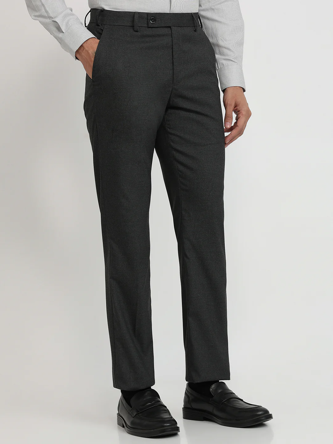 Park Avenue Men Grey Solid Regular Fit Polyester Blend Trouser - Image 3