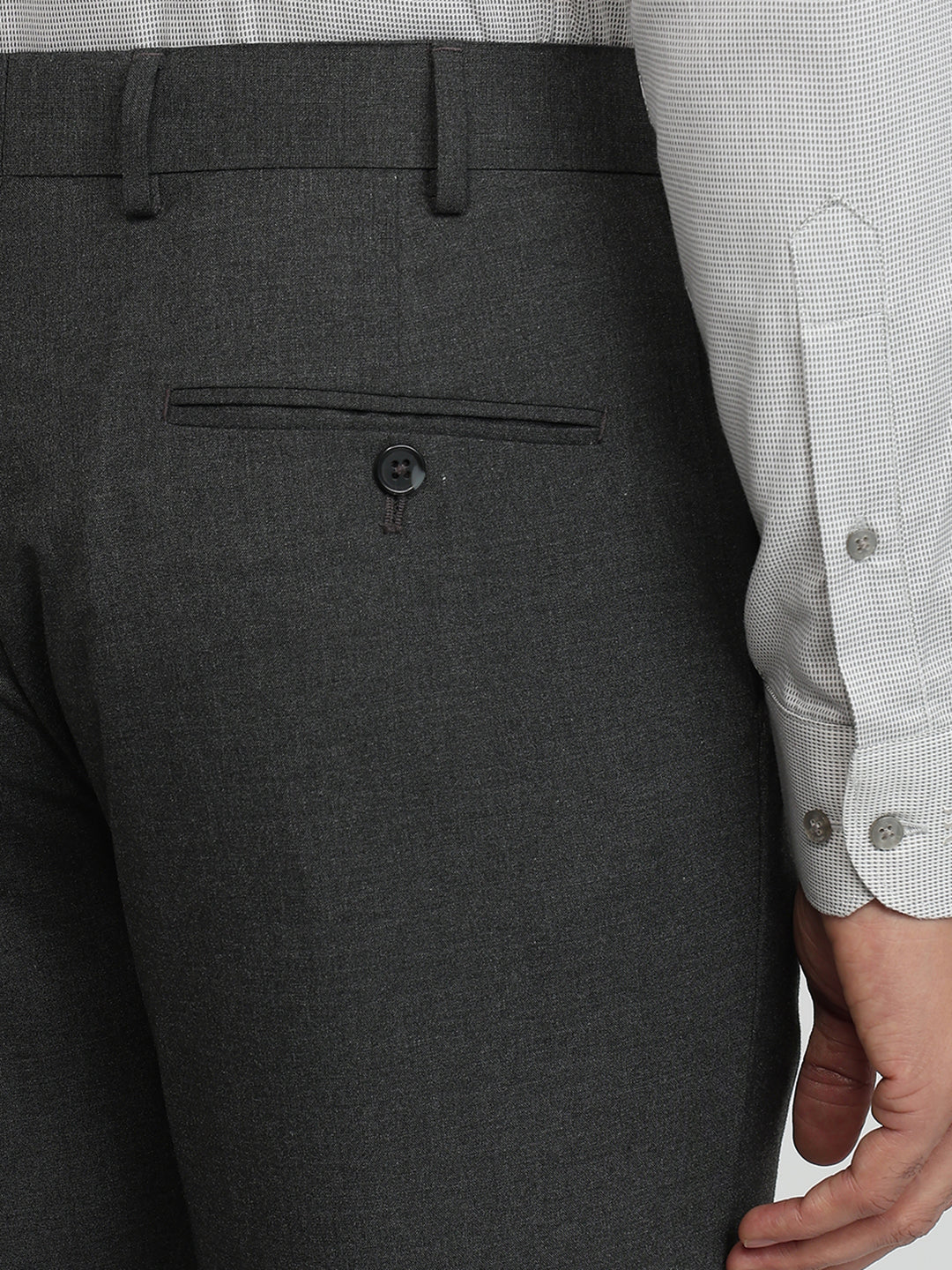 Park Avenue Men Grey Solid Regular Fit Polyester Blend Trouser - Image 7