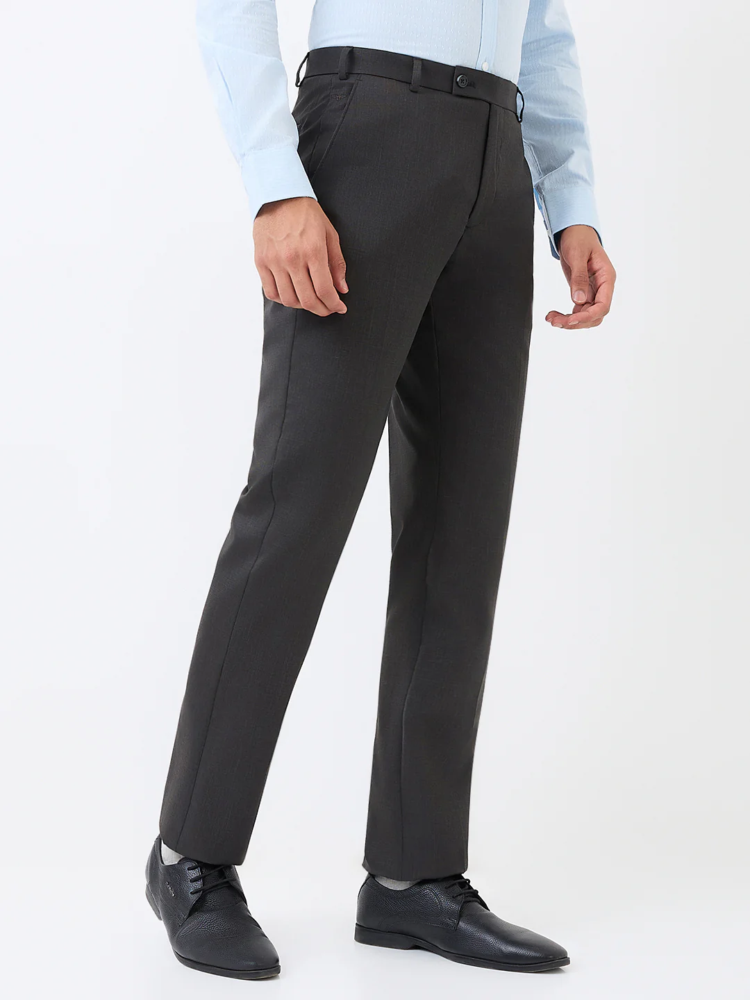 Park Avenue Men Grey Solid Regular Fit Polyester Blend Trouser - Image 3