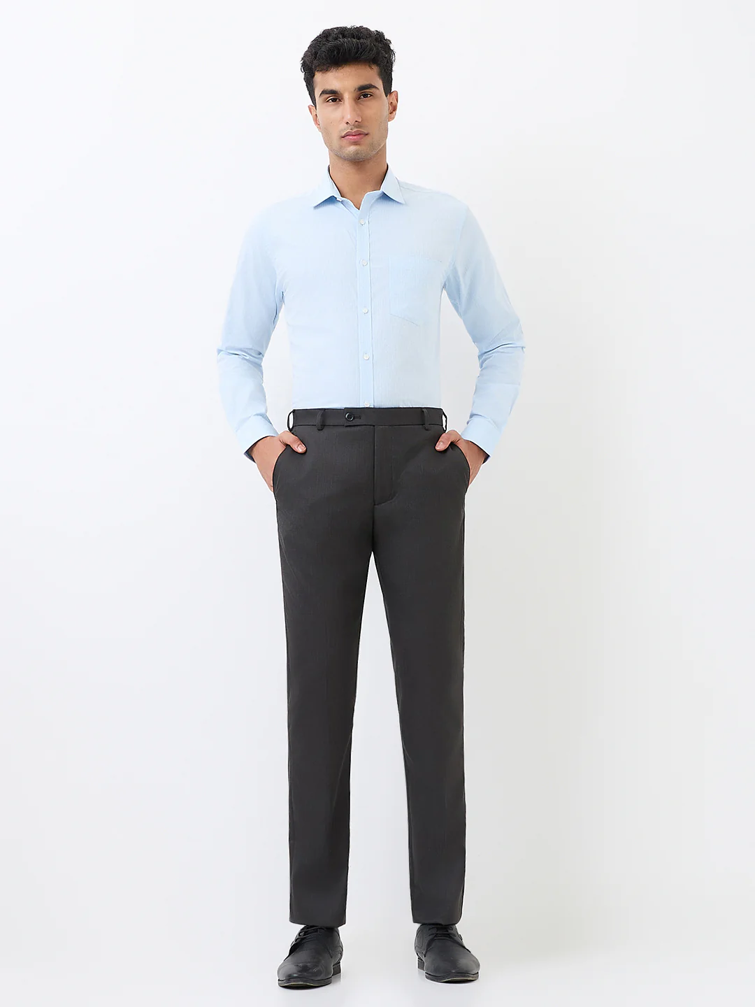 Park Avenue Men Grey Solid Regular Fit Polyester Blend Trouser - Image 5